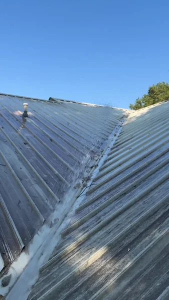 Before - back roof at the metal-roof soft-washing job in Allison, AR