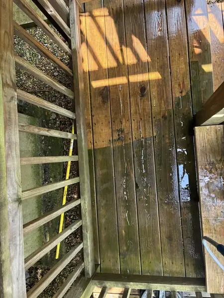 Algae removed from wood deck steps in Guion Arkansas